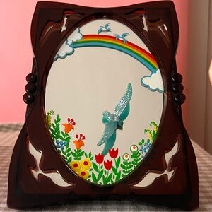Decorative Mirror with Rainbow and Bird Design